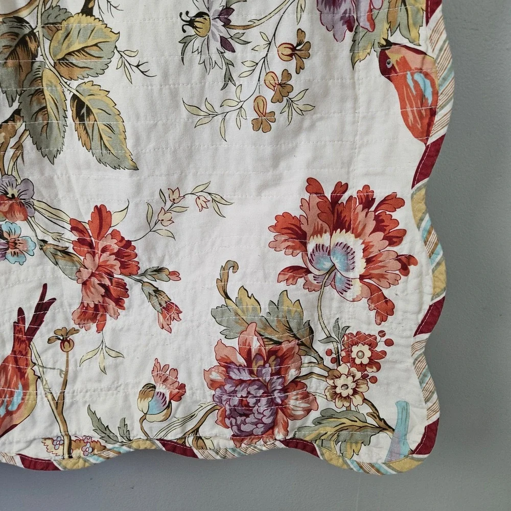 Waverly Charleston Chirp King Size Quilted Pillow Sham Ivory‎ Red Birds Floral